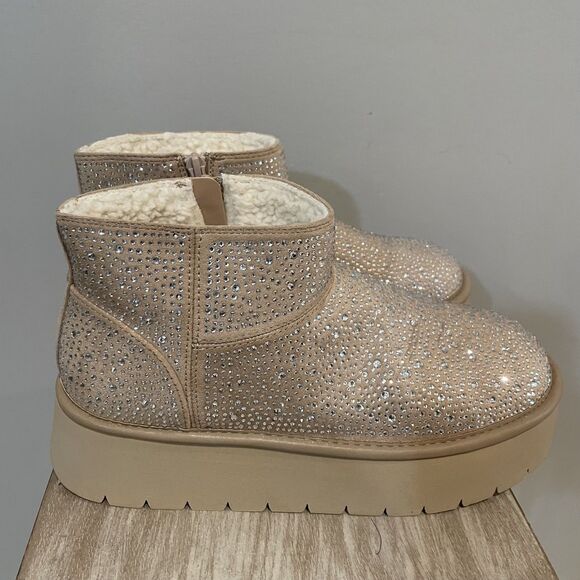 Wild Fable Women's Size 8 Beige Bling Rhinestone Covered Platform Booties NEW - Picture 3 of 10